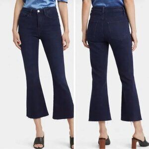 NEW! FRAME DENIM LE CROP FLARE JEANS FIONA BLUE WASH STRETCH RAW HEM sz 27